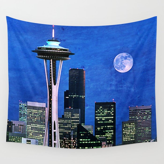 Blue Seattle Space Needle Wall Tapestry