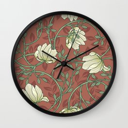 Victorian Textile Design P7 Larger Pattern Wall Clock | Victorian, Antique, Darkred, Print, Graphicdesign, Botanical, Baroque, White, Light, Classicpatterns 