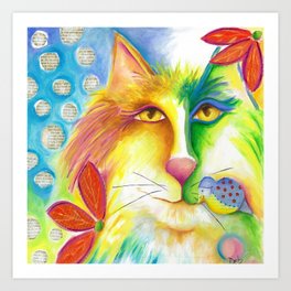Cat Abstract Bird Original Painting Deb Harvey Art Fevrier Chat