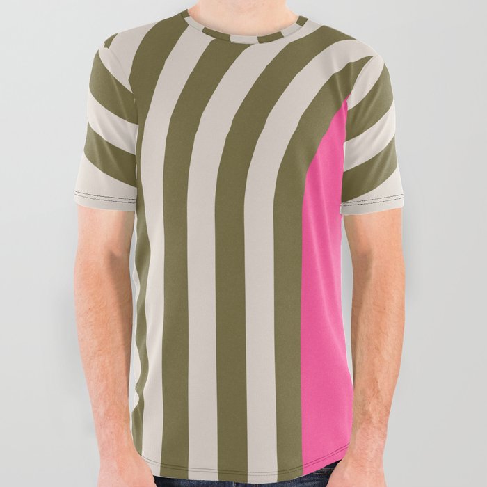 Retro Olive Green & Pink Arches  All Over Graphic Tee