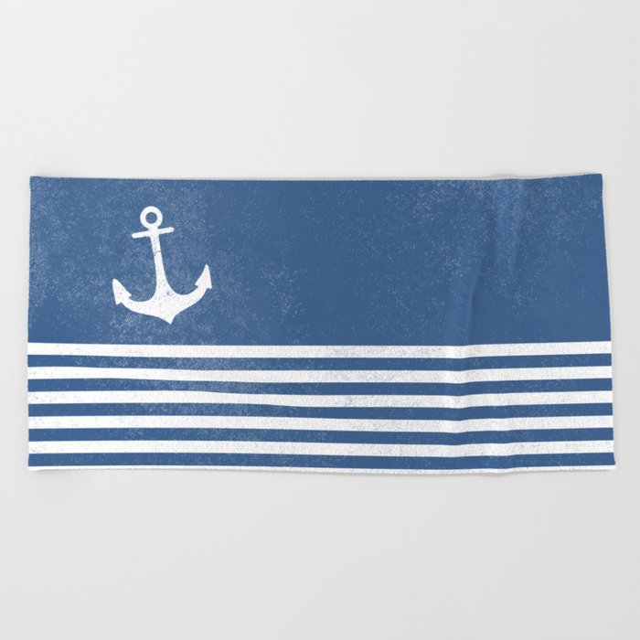 Anchor with stripes blue and white for the regatta Beach Towel