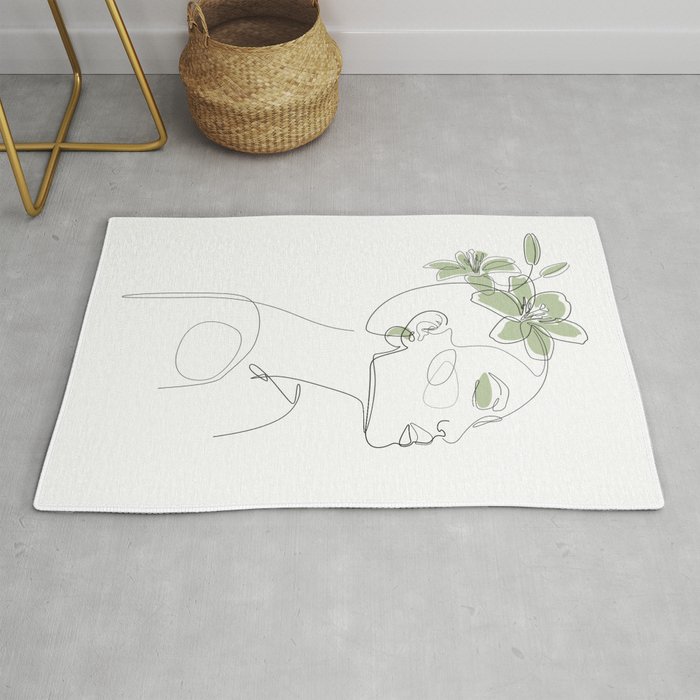 Matcha Lily Lady / white and green girl face illustration Rug