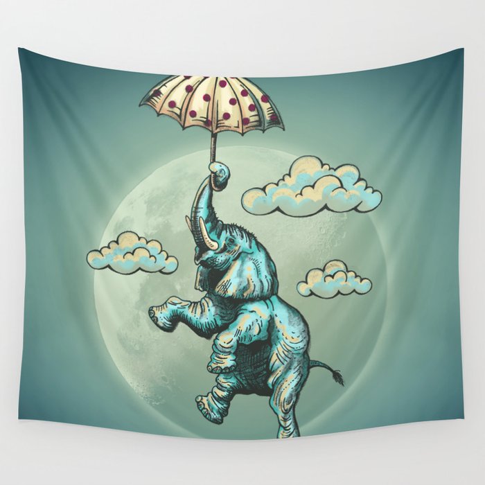 Flying elephant Wall Tapestry