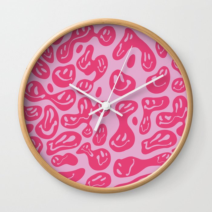 Hot Pink Dripping Smiley Wall Clock