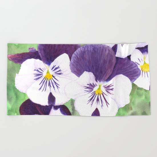 Pansies flowers Beach Towel