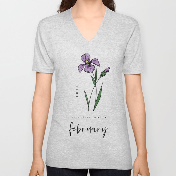 February Birth Flower | Iris V Neck T Shirt