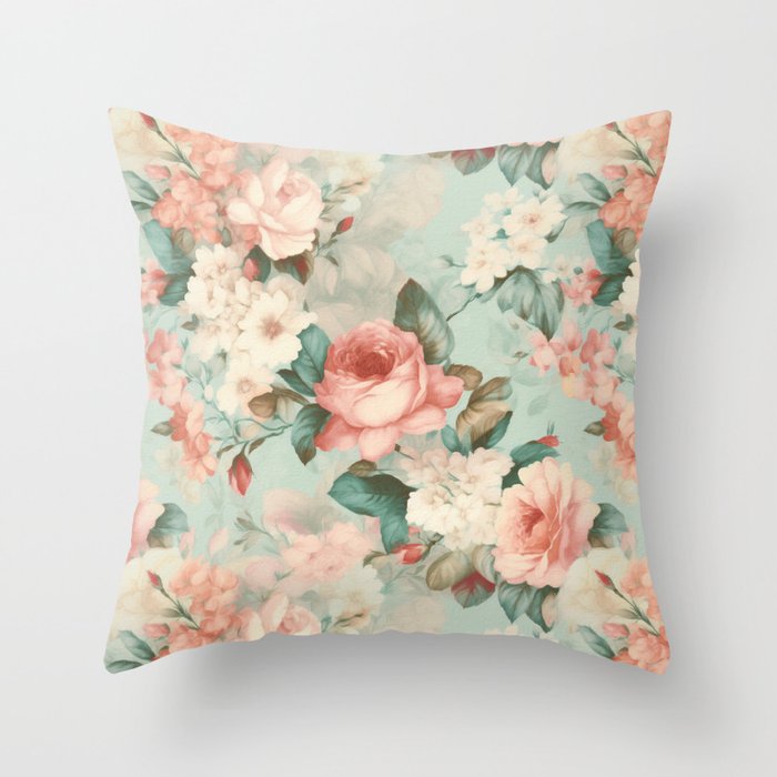 Floral Serenity: Vintage Charm in Romantic Cottage Patterns Throw Pillow