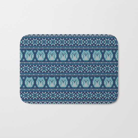 Owls winter knitted pattern Bath Mat