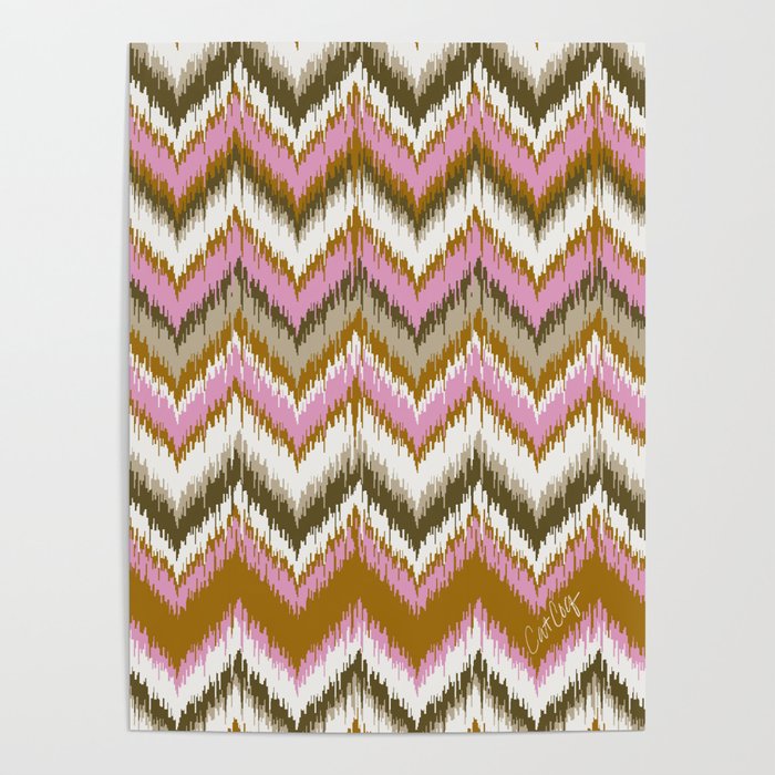 8-Bit Ikat Pattern – Ochre & Pink Poster