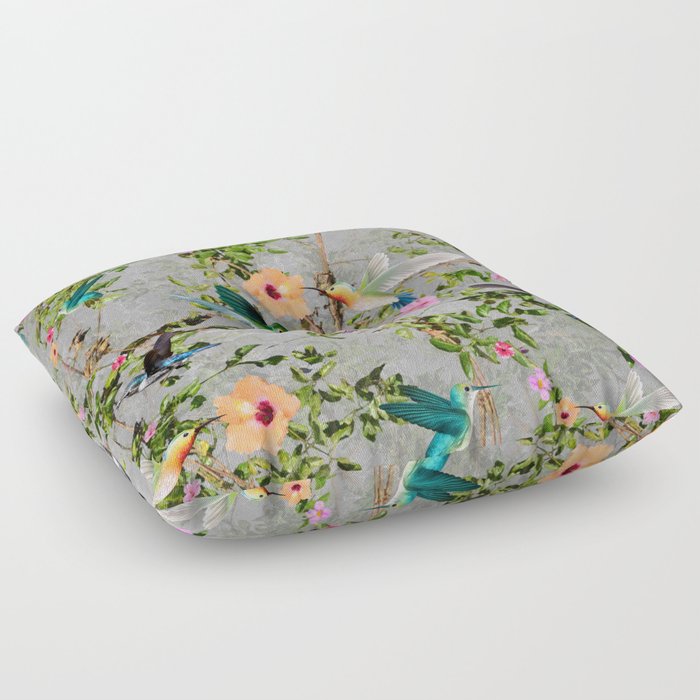Granny's Harmonious Hummingbirds And Hibiscus Floor Pillow