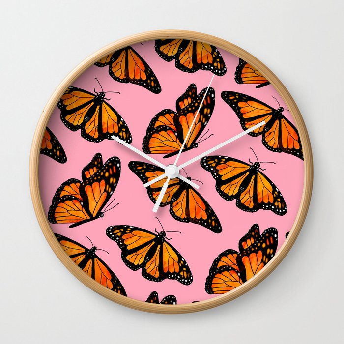 Monarch Butterfly Pattern-Pink Wall Clock