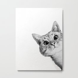 sneaky cat Metal Print | Design, Kitten, Funny, Illustration, Sneaky, Corner, Modern, Black and White, Curated, Drawing 