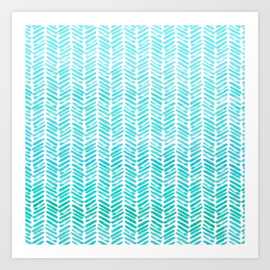 Handpainted Chevron pattern-small-light green and aqua teal Art Print