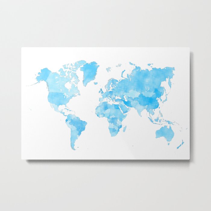 Distressed vintage world map in shades of blue Metal Print