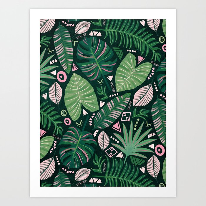 Aztec Jungle Leaves Art Print