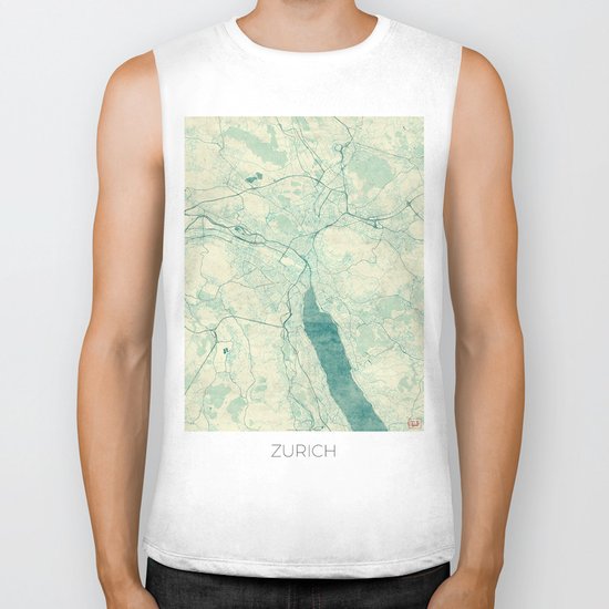 Zurich Map Blue Vintage Biker Tank