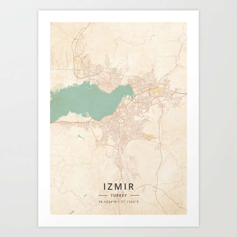 Izmir Turkey Vintage Map Art Print By Designermapart Society6