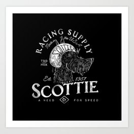 Scottie Dog scottish terrier racing supply company black and white  Art Print