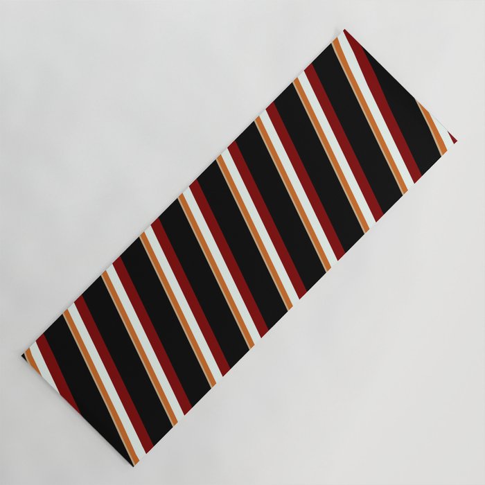 Eyecatching Tan, Chocolate, Mint Cream, Maroon & Black Colored Pattern of Stripes Yoga Mat