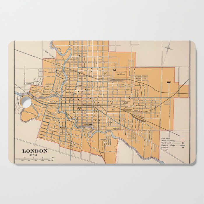 1915 Vintage Map of London, Ontario, Canada Cutting Board