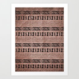 Elated Dark Textured Brown and Black Mud Cloth Lines and Bows Pattern Art Print