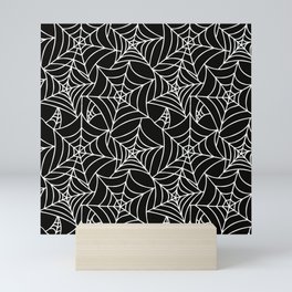 Gothic Halloween - white spider webs on black background Mini Art Print