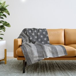 US flag in grungy grayscale Throw Blanket