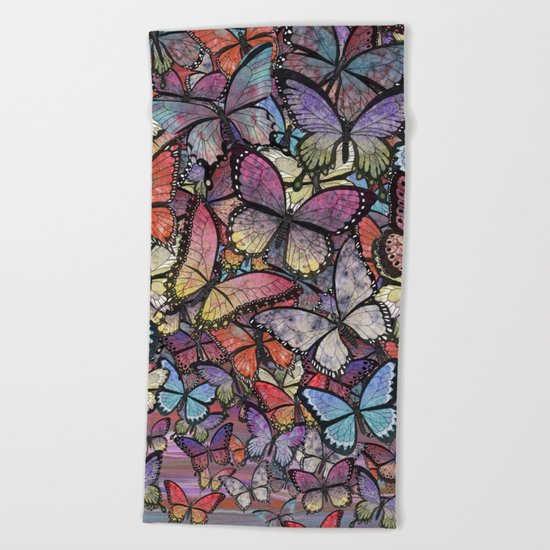 butterflies aflutter colorful version Beach Towel