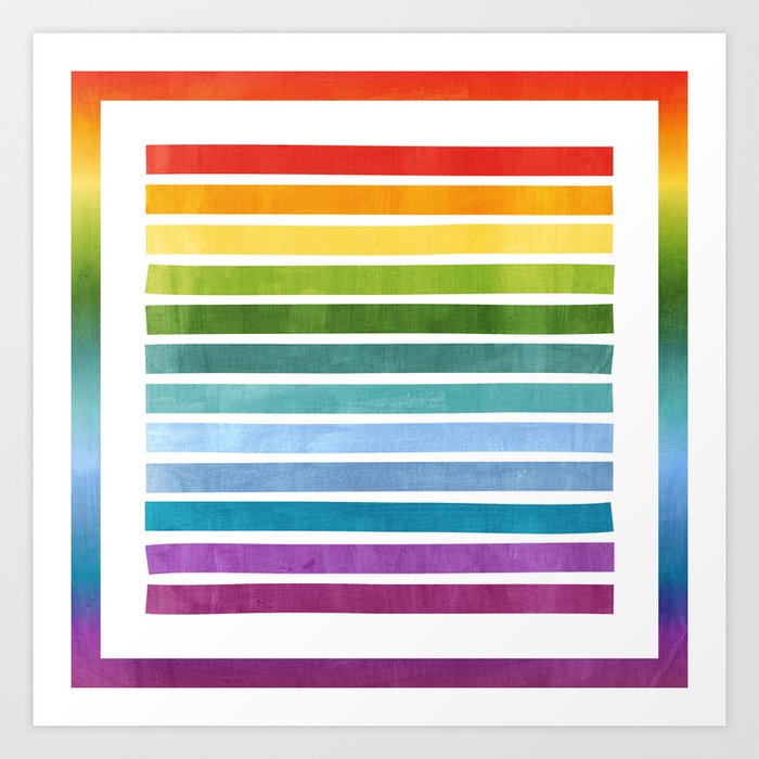 Horizontal Rainbow Watercolor Stripes Art Print