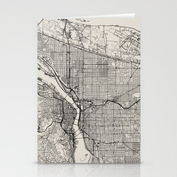 Portland City Map - Black and White Stationery Cards
