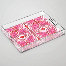 Pink and White Modern Tropical Leaves Acrylic Tray