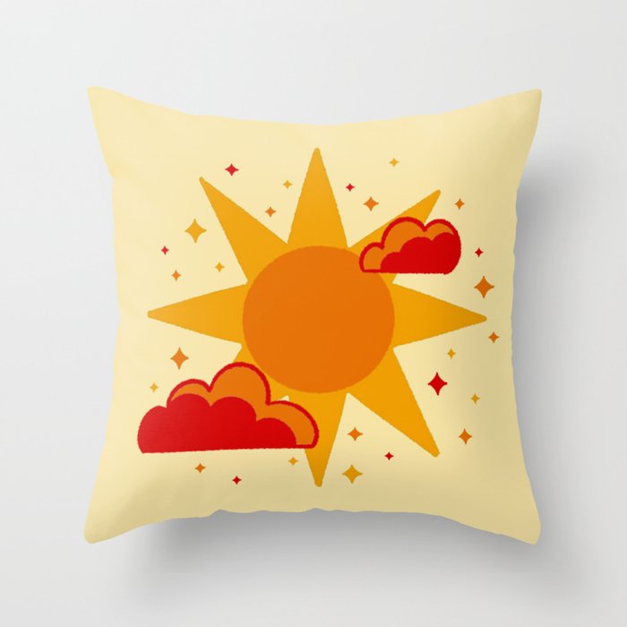 Cream Sun & Stars Pattern Throw Pillow