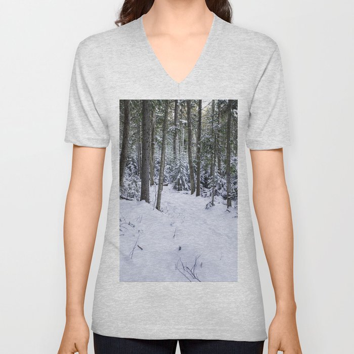 snow in the woods V Neck T Shirt