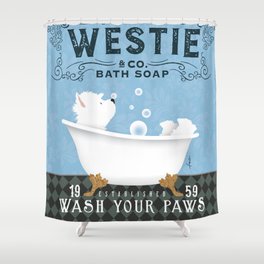 Westie west highland terrier dog bath bubble bath clawfoot tub Shower Curtain