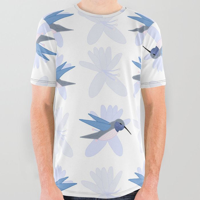Small Blue Hummingbird Shimmer Cheeks All Over Graphic Tee