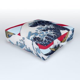 The Great Wave off Kanagawa + Rising Sun 2 Outdoor Floor Cushion