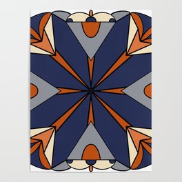 Mandala Geometric Tile Orange Blue Poster