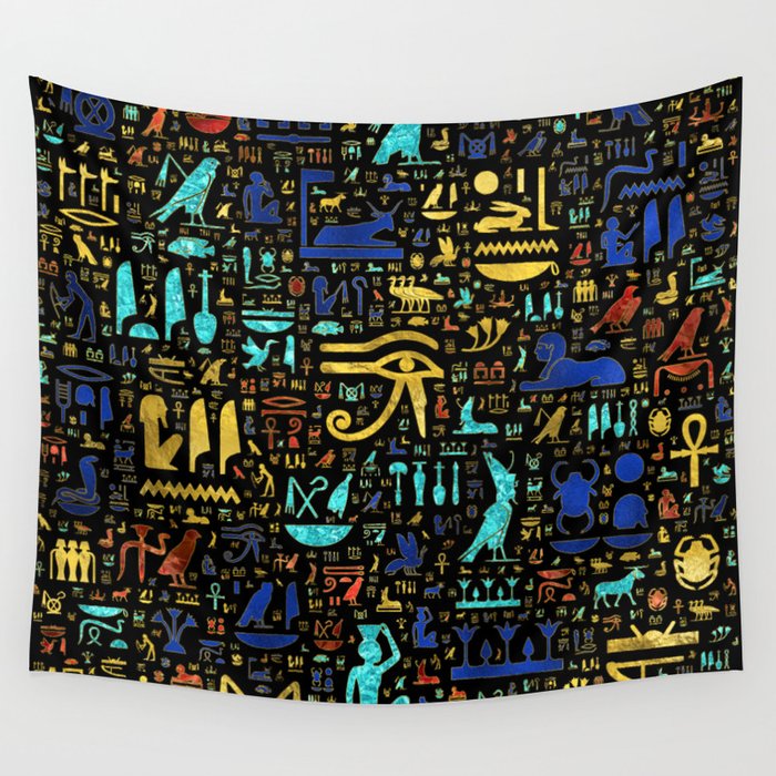 Colorful  Ancient Egyptian hieroglyphic pattern Wall Tapestry