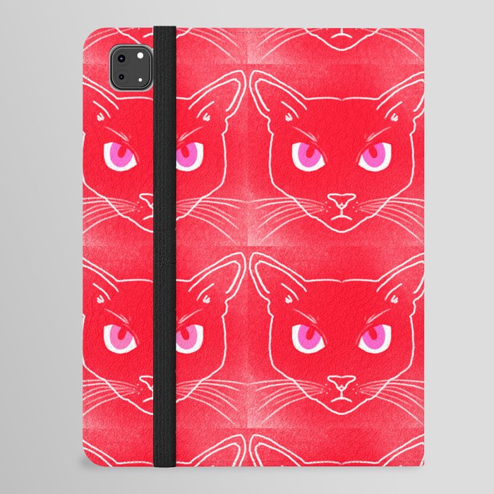 Retro Red Cat Silhouettes Hot Pink Eyes iPad Folio Case