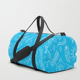 Turquoise And White Hand Drawn Boho Pattern Duffle Bag