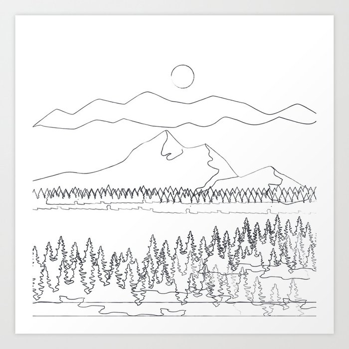 Minimal Mountain Lake Landscape 2 Art Print