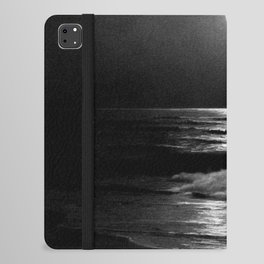 The summer sea moonlit coastal beach and waves with full moon black and white seascape photograph / photography by Rudolf Eickemeyer Jr. iPad Folio Case