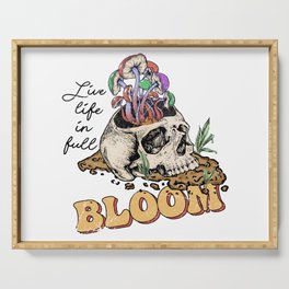 Skull with mushrooms and plants quote Serving Tray