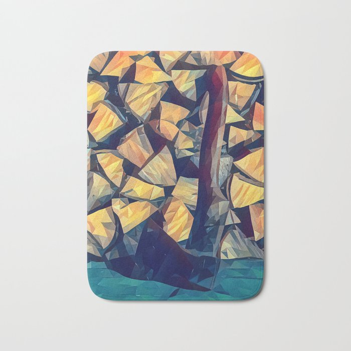 Axe and wooden logs pile of chopped firewood Bath Mat