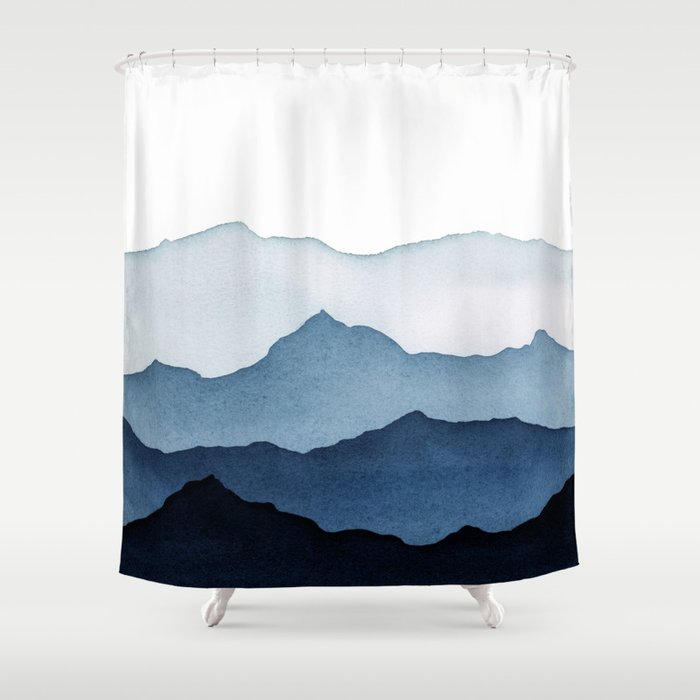 Blue Mountains in Watercolor Shower Curtain
