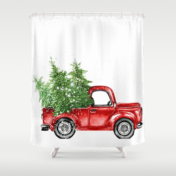 Christmas Trees In Red Truck Shower Curtain By Themorganway Society6