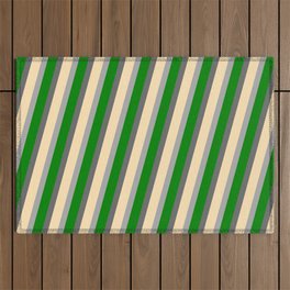 [ Thumbnail: Dim Grey, Beige, Dark Gray, and Green Colored Lines/Stripes Pattern Outdoor Rug ]