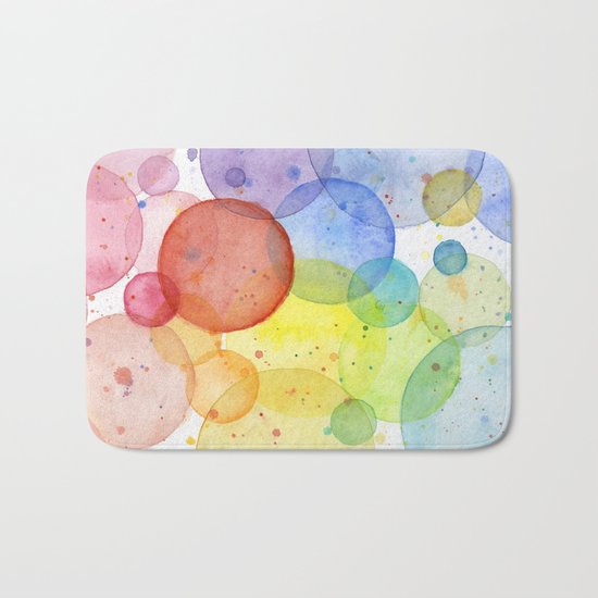 Watercolor Abstract Rainbow Circles and Splatters Bath Mat