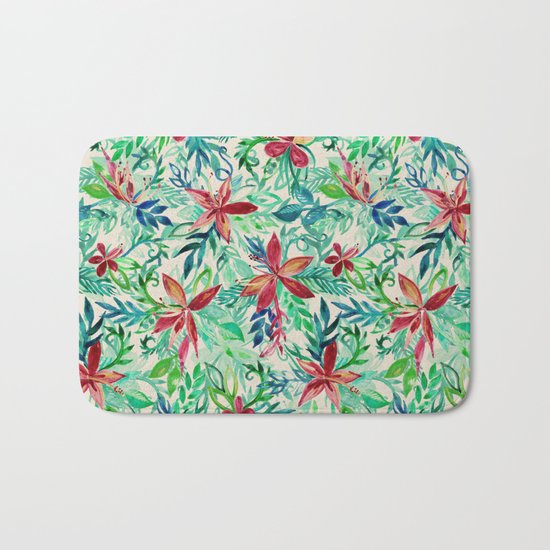 Vintage Tropical Floral - a watercolor pattern Bath Mat