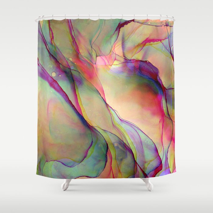 Holographic Marble Ink - Alcohol Ink Painting Shower Curtain